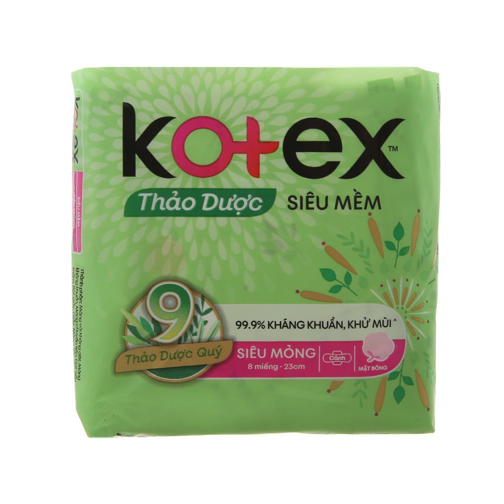 Băng Vệ Sinh Kotex Thảo Dược Siêu Mềm Mỏng Cánh 8 miếng