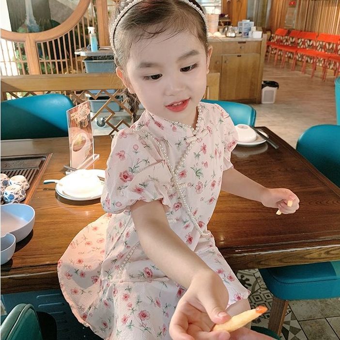 Đầm Sườn Xám Chất Chiffon Phong Cách Trung Hoa Mừng Năm Mới Cho Bé Gái