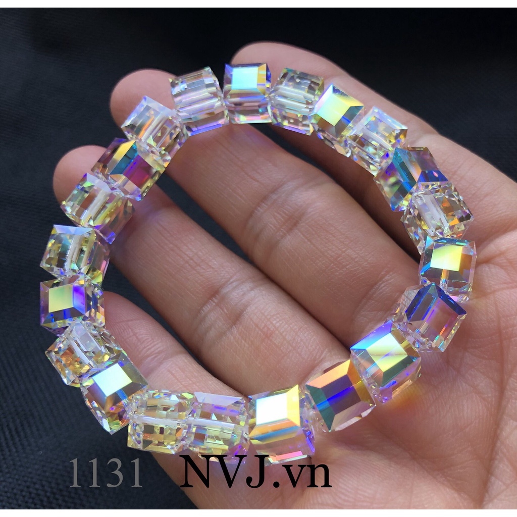 Vòng tay Pha lê Áo Swarovski hạt vuông 4,6,8,10ly sang trọng 5601 001ABcube - trang sức NVJ, PhaleAo