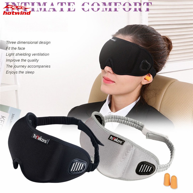 HW Portable 3D Eyeshade Sleeping Eye Mask Rest Sleep Eyepatch Padded Shade Cover with Earplugs