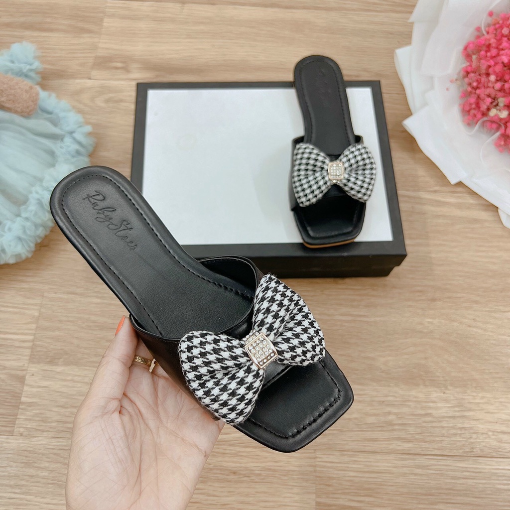 Dép nữ phối nơ kẻ mẫu mới nhất hè 2022 mã V73