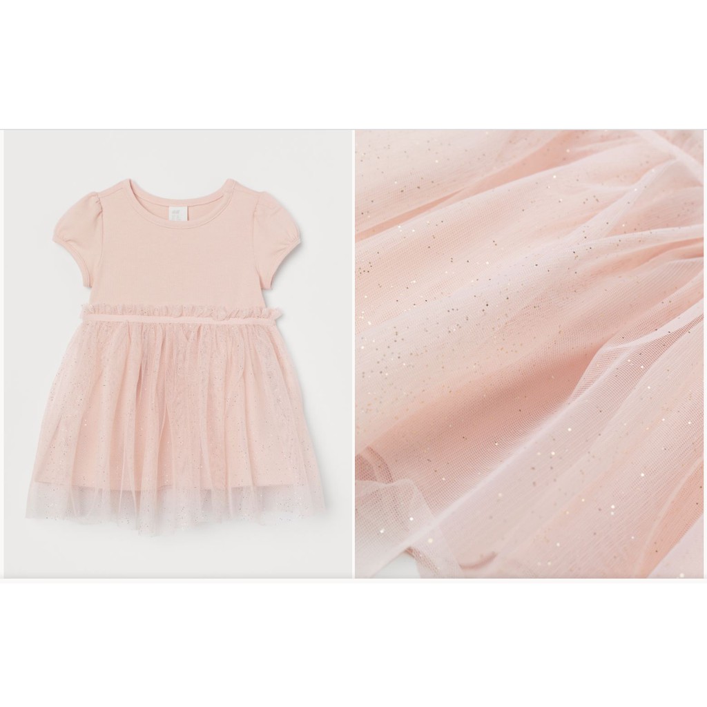 Váy ngắn tay hồng xòe HM H&amp;M_hàng chính hãng authentic