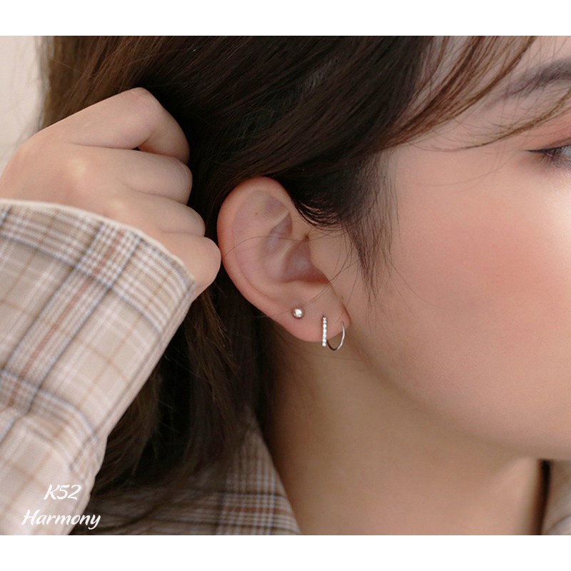 Khuyên tai nữ bạc xoắn đính đá xi bạch kim cá tính, unisex Ellen | HARMONY ACCESSORIES K52