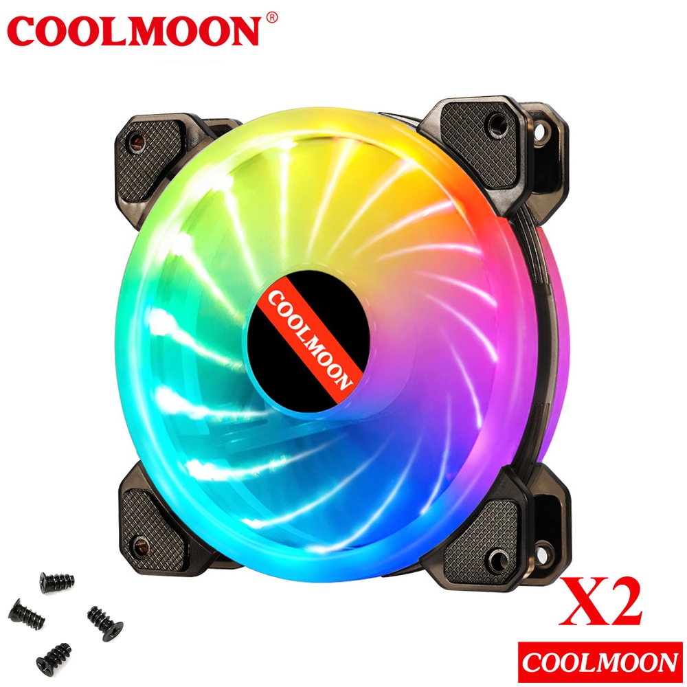 Quạt Tản Nhiệt, Fan Led ARGB Coolmoon X2 &amp; Bộ Hub Coolmoon + điều khiển - Tặng kèm ốc vít