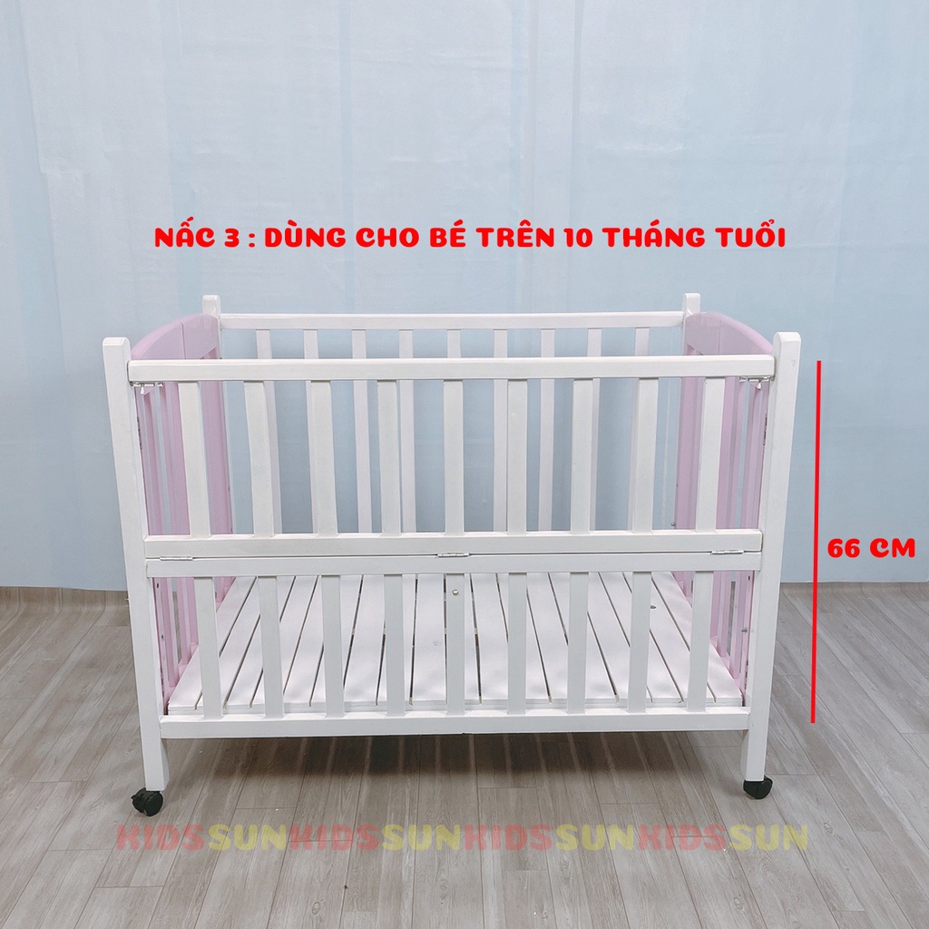 Cũi Cho Bé KIDSSUN Kích Thước(120x80x86) Gỗ Quế Màu Trắng Hồng BH 24 Tháng Hàng Xuất Khẩu Kèm Quà Tặng Cho Bé