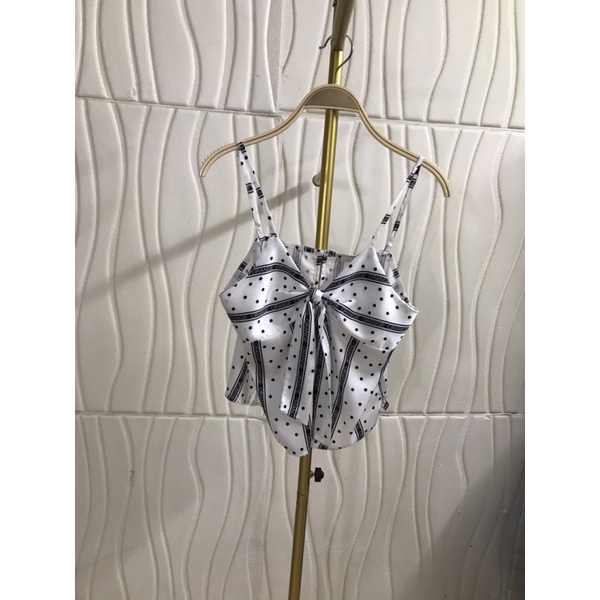 Set hai dây cột nơ áo tầng, quần đùi lụa satin cao cấp quảng châu