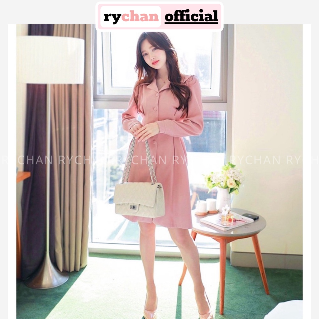 Đầm Váy Nữ Đi Chơi Cổ Sơ Mi Nút Bọc Tay Dài Thắt Nơ Sau Nhẹ Nhàng ,Đầm Xinh Nữ Dự Tiệc Màu Hồng Nữ Tính - DX9875