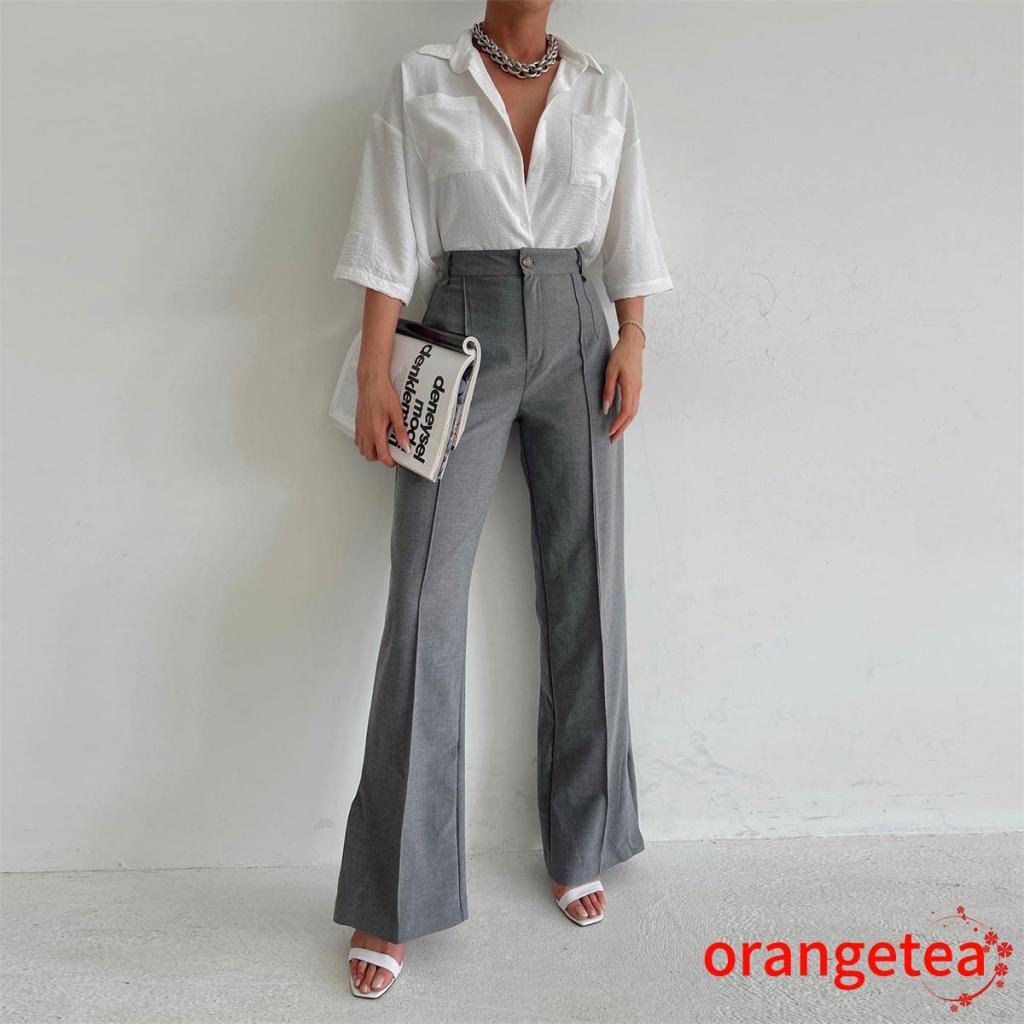 Quần Tây Ống Loe Dài Màu Trơn Thời Trang Công Sở Cho Nữ