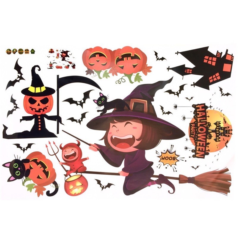 Decal trang trí Halloween dán kính, tường, cửa nhiều mẫu