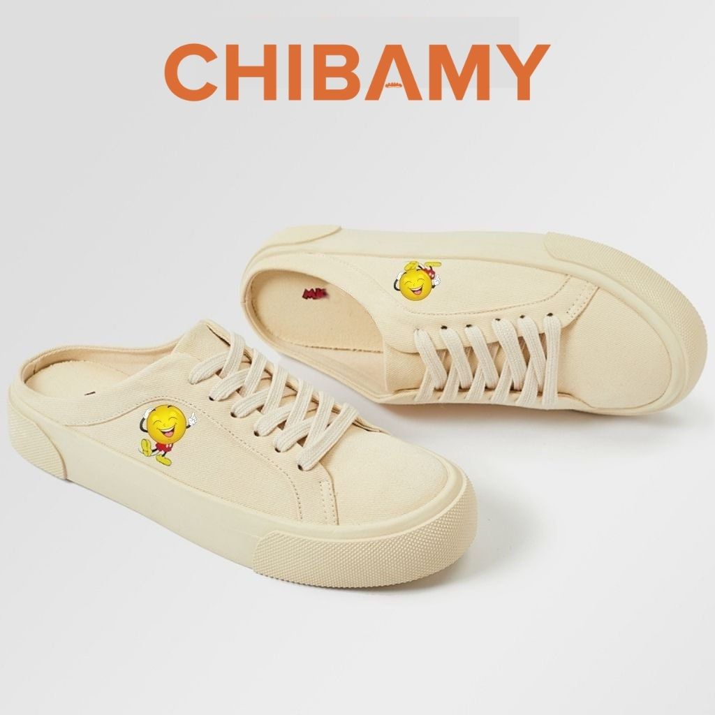 Giày Sục Thể Thao Nữ MK chất canvas màu Kem 3cm From rộng