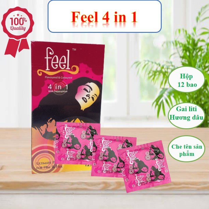 Bao Cao Su FEEL 4 IN 1 / Bao cao su Gân Gai - Kéo Dài Thời Gian Quan Hệ / bcs - hộp 12 cái