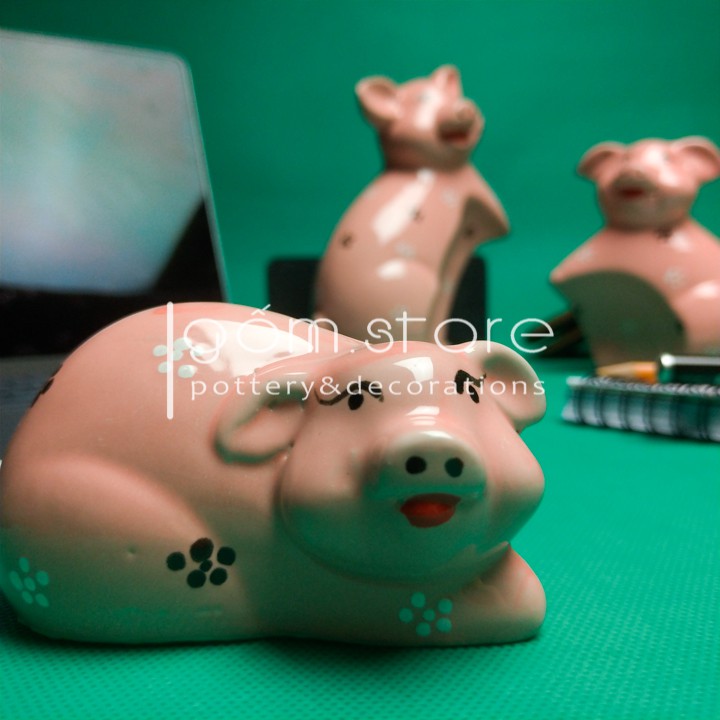 Gia đình nhà lợn đáng yêu gốm sứ Bát Tràng trang trí bàn làm việc