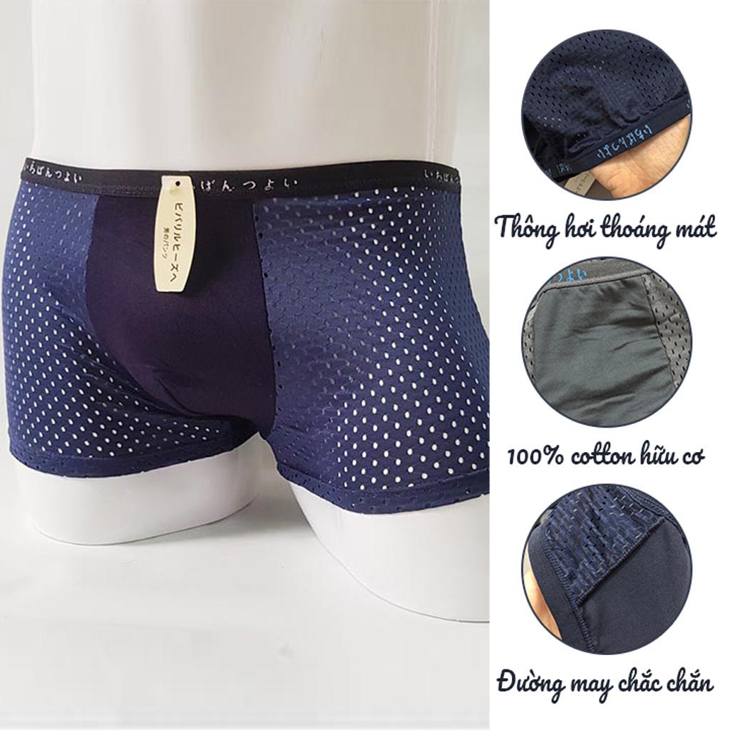 Quần lót nam, quần boxer sịp đùi thông hơi thoáng khí co giãn 4 chiều hàng xuất Nhật