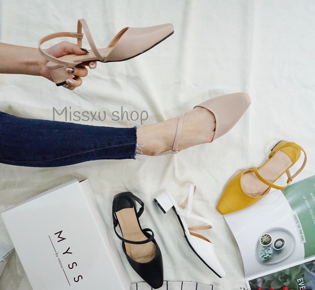 Giày nữ cao gót mũi vuông dây chéo 3cm MYSS - CG40