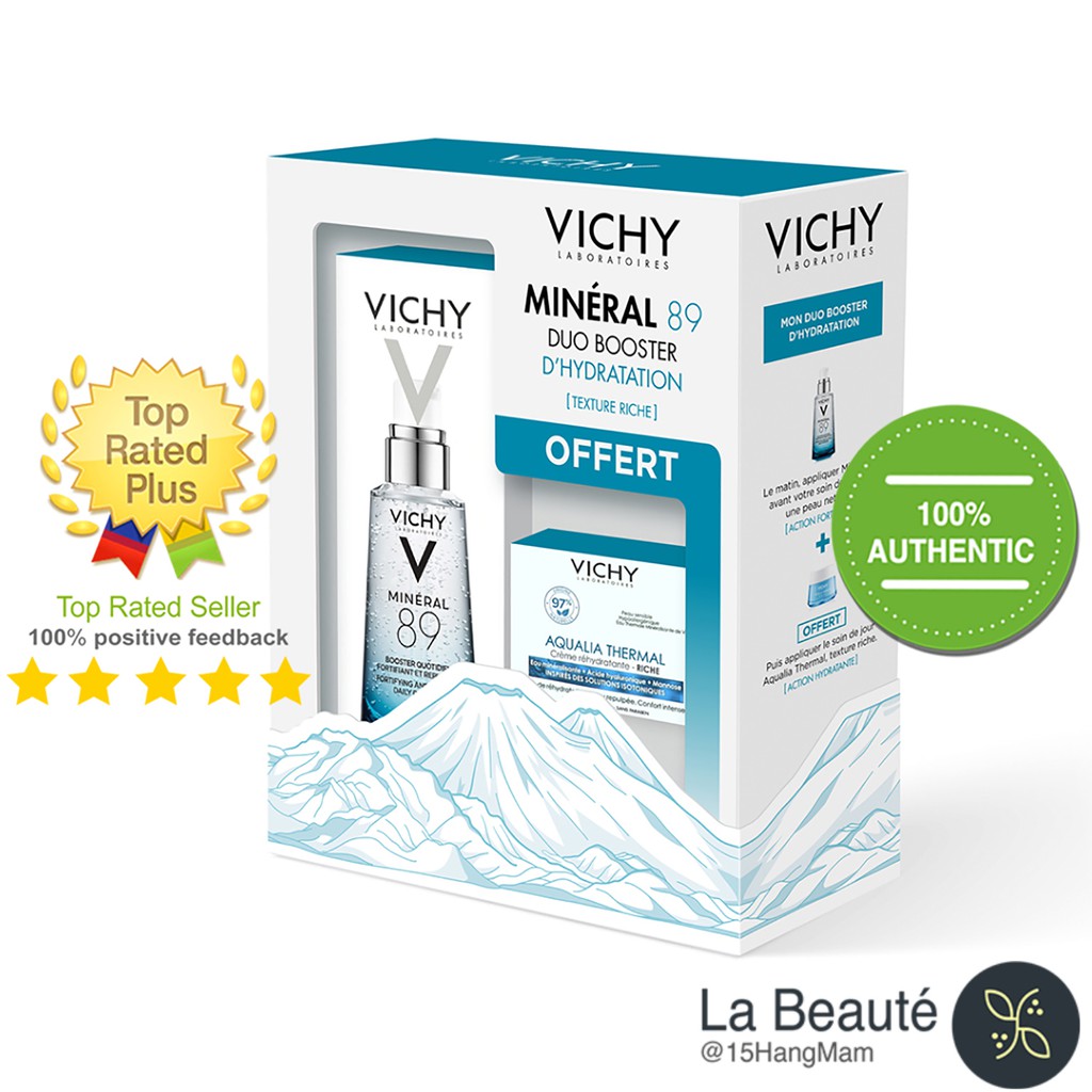 Vichy Minéral 89 Duo Booster D'Hydratation ( Texture Riche ) - Set Quà Tặng Cấp Nước Cho Da Khô Vichy