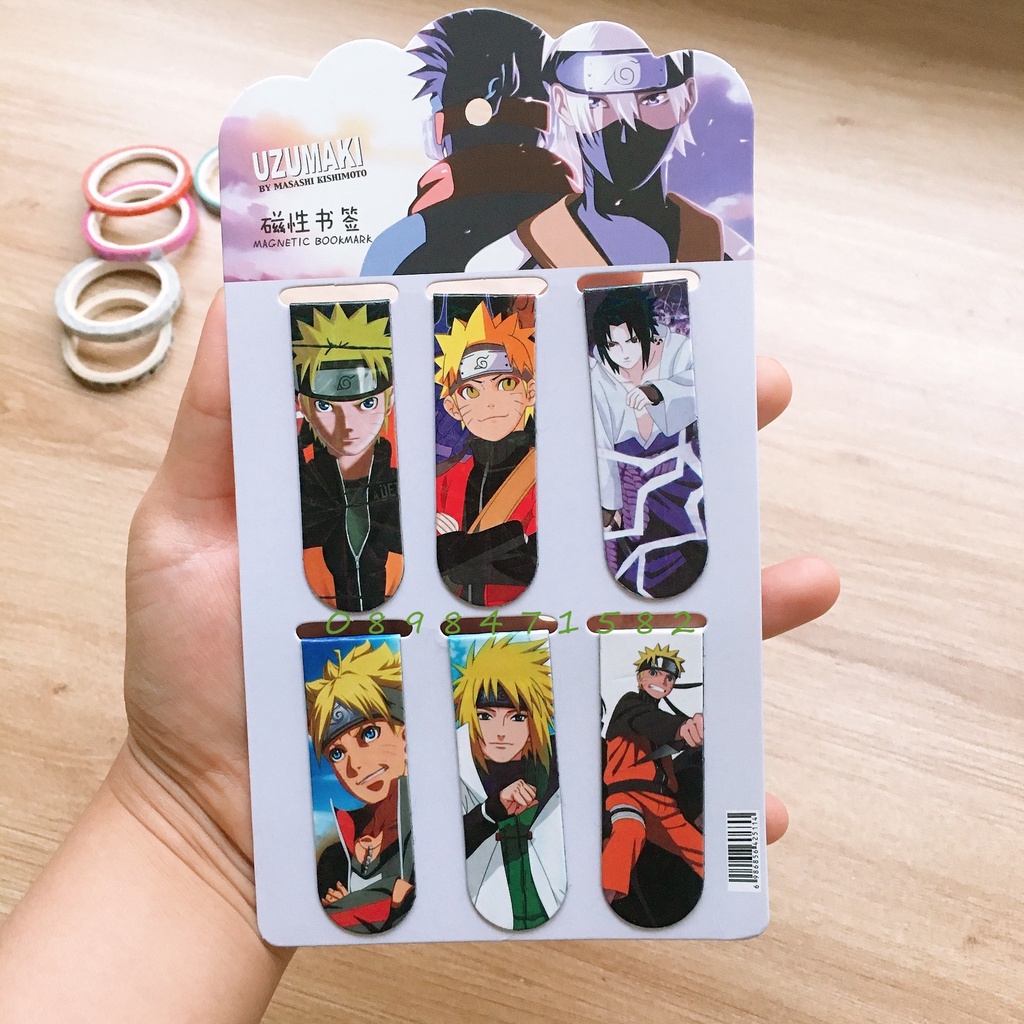 Z0645 (nhiều Mẫu) Set 6 Tấm Bookmark Nam Châm Naruto Ánh Kim Lấp Lánh Bukao