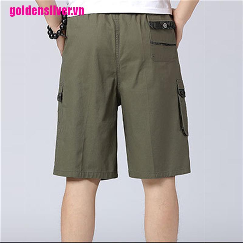 【Goldvn】Casual Men Solid Multi-Pockets Drawstring Baggy Cargo Shorts Pants Spo