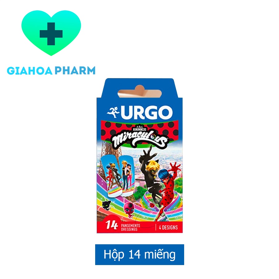 Băng cá nhân hoạt hình trẻ em Urgo Miraculous - Hình dễ thương, keo dán chắc, không thấm nước, thương hiệu Pháp