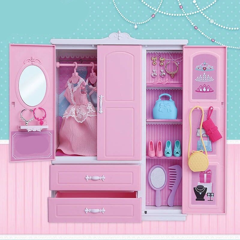Đặc biệt tủ quần áo búp bê barbie đựng đồ hoàn thiện trang điểm bàn phụ kiện chơi cô gái công chúa