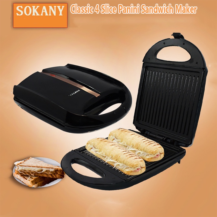 Máy nướng bánh mì, ép bánh mỳ bản rộng, kẹp nướng bánh mì đôi chính hãng SOKANY [BH 12 Tháng]
