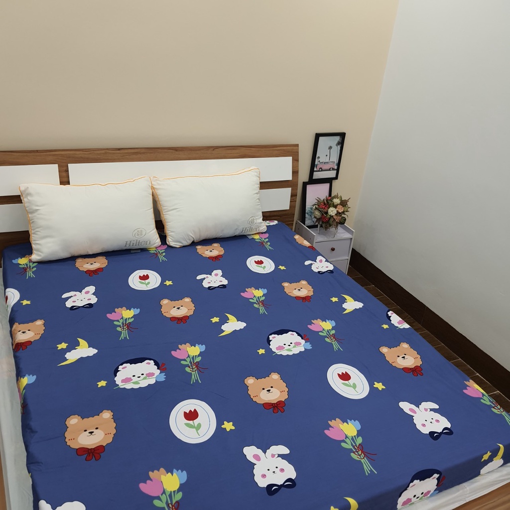 (Freeship+ SALE) Ga chống thấm cotton Nguyệt Ánh Bedding bảo vệ nệm kháng khuẩn nằm trực tiếp mẫu Tuần lộc xanh, đủ size