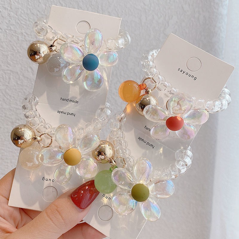 Dây Cột Tóc Đính Hạt Nhiều Màu Hình Hoa Cúc Nhỏ Xinh Xắn Phong Cách Hàn Quốc Cho Bé Gái