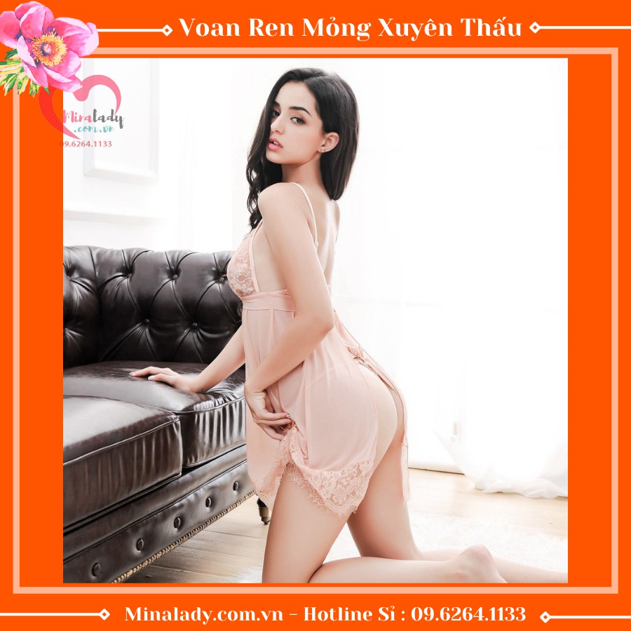 Váy ngủ hai dây-Đồ Ngủ Sexy Nữ kèm quần lót lọt khe gợi cảm sexy xuyên thấu free size SMLXL SEXY MC | BigBuy360 - bigbuy360.vn
