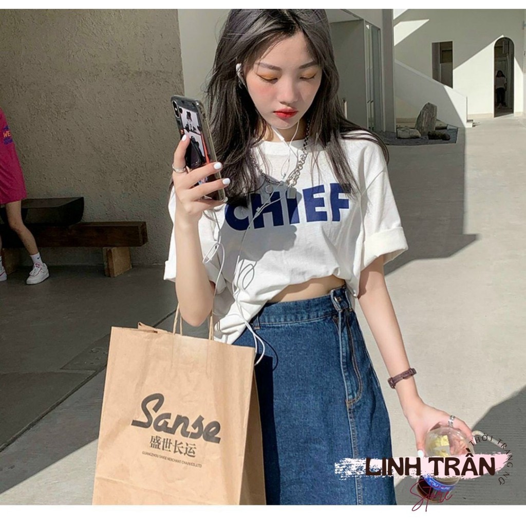 Sét Áo Thun CHIEF Mix Chân Váy Jean Sẻ 🦋FREESHIP🦋 Áo Phông Mix Chân Váy Jean Sẻ Linh Trần Store