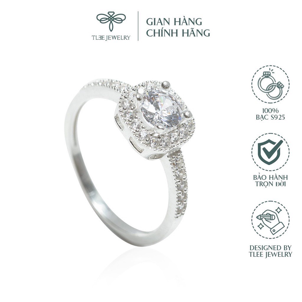 Nhẫn bạc nữ TLEE mặt vuông viền đính đá cao cấp TleeJewelry A0153