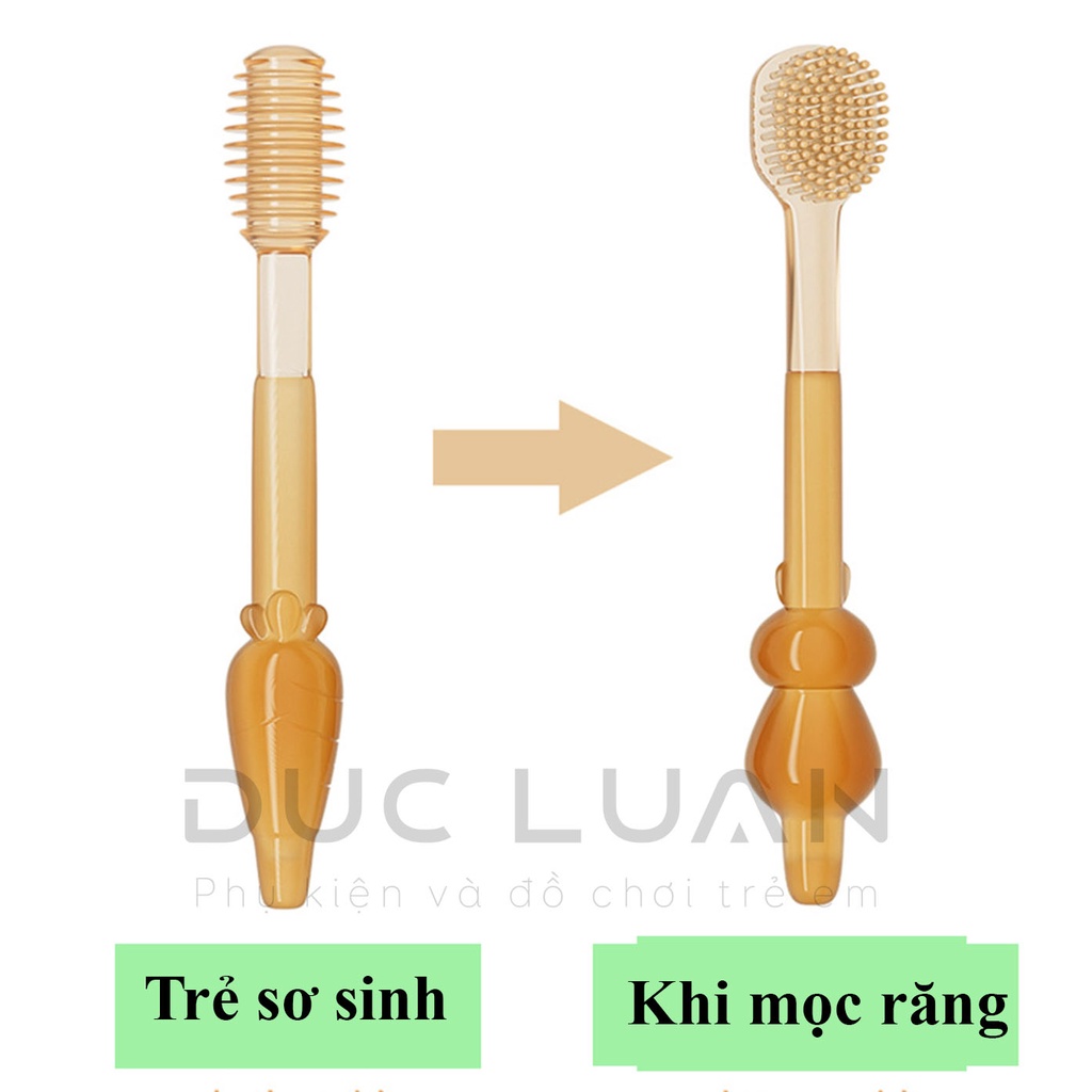 Set rơ lưỡi và bàn chải đánh răng silicon cho bé từ 0 - 18 tháng - Chính hãng full box