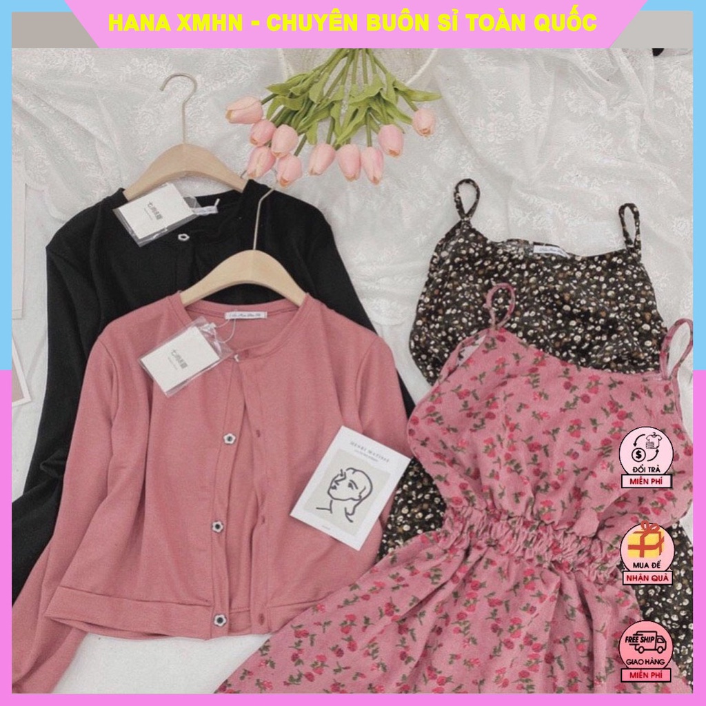 [MUA 1 ĐƯỢC 2] Set Trang Phục Nữ Hai Chi Tiết Áo Cadigan Mỏng Phối Váy Hoa Nhí Ngắn_Điệu Đà