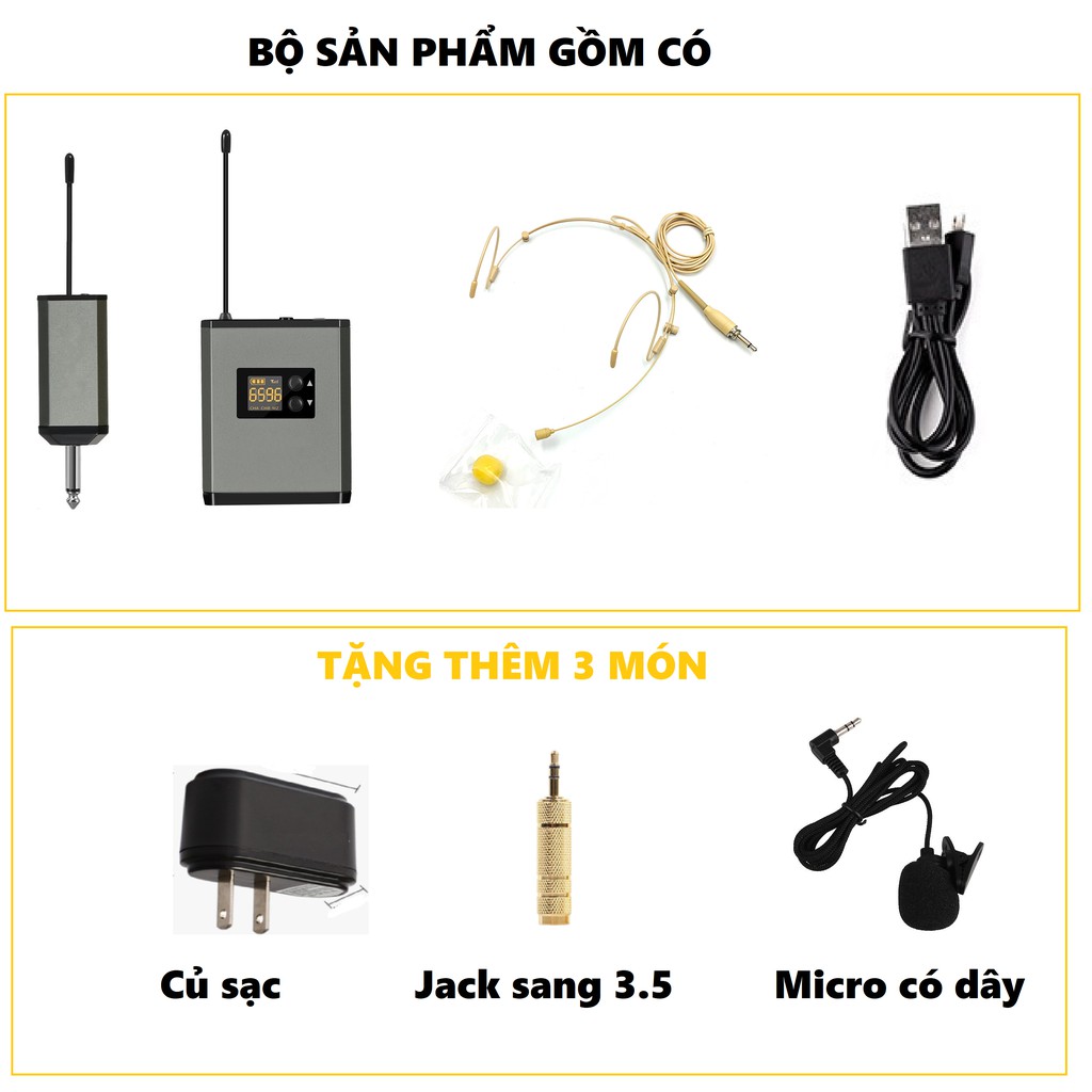 Micro không dây đeo tai hạt gạo màu da dùng pin sạc, sóng UHF