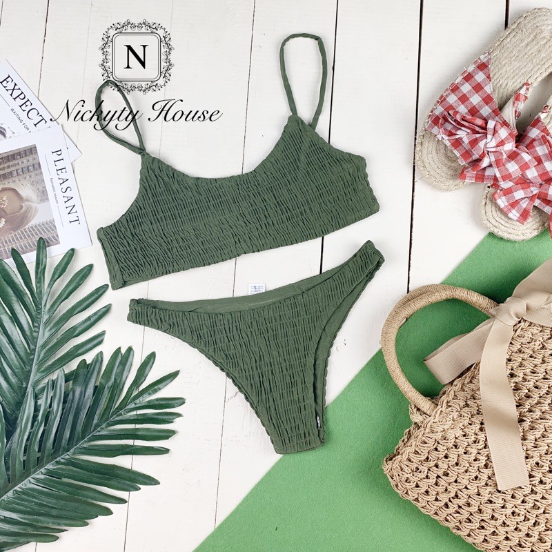 Bikini vải xếp thun xếp ly,quần khoét hông | BigBuy360 - bigbuy360.vn