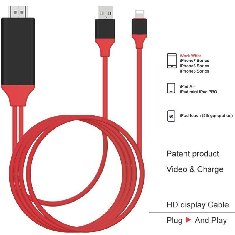 Cáp Lightning HDMI - Kết Nối Điện Thoại Iphone 5,6,7,8, ipad 4,5,Mini Lên Tivi Dài 2M - Lightning To HDTV Cable - IPHDMI