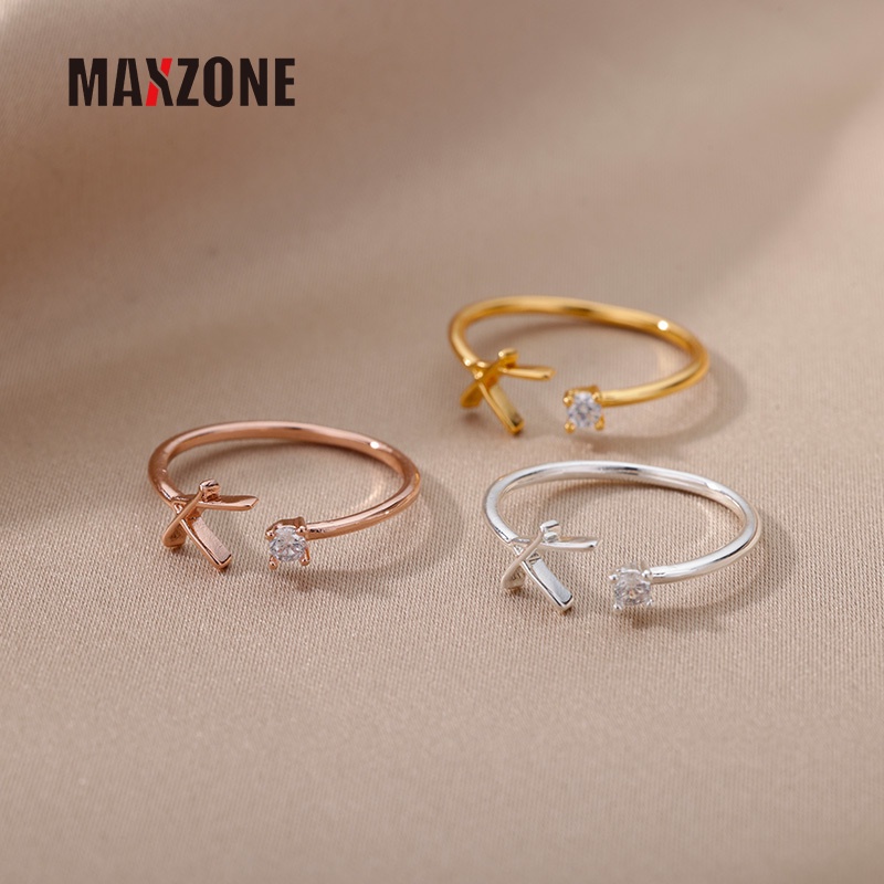 Nhẫn Thép Không Gỉ Khắc Chữ Cái Từ A-Z Phong Cách Boho