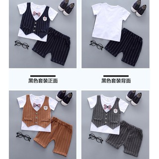 Set quần áo dành cho bé trai kiểu gile chú rể thắt nơ rất người lớn phù hợp chụp ảnh party TEL006