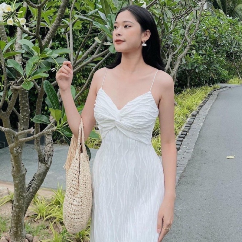 (Ảnh thật ) ĐẦM HAI DÂY XOẮN NGỰC THUN GỢN SÓNG DÀY DẶN