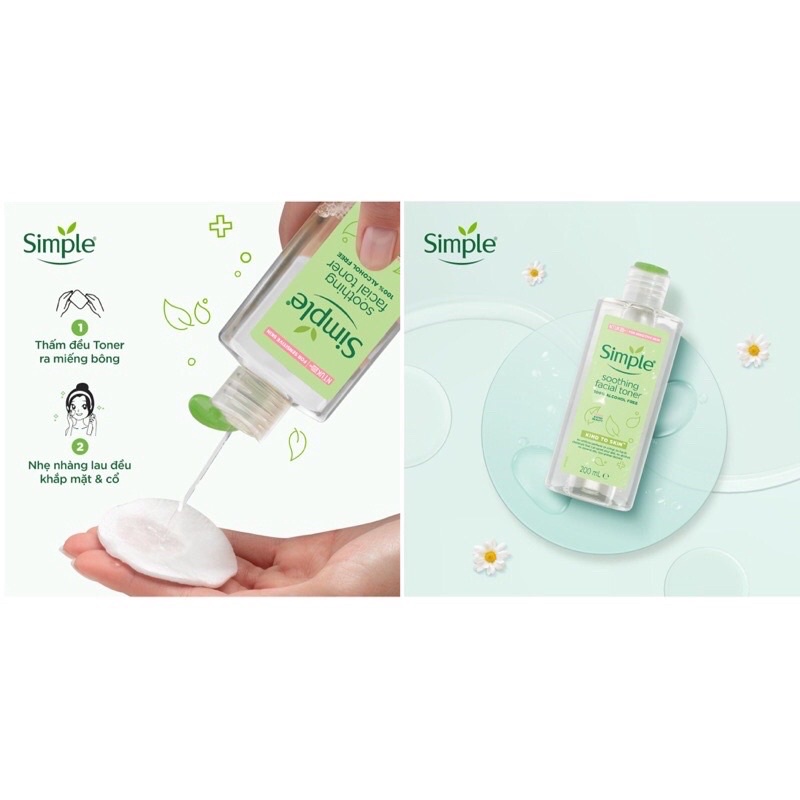 Toner Simple CHÍNH HÃNG, nước hoa hồng Simple kháng khuẩn cho da mụn nhạy cảm, chăm sóc da