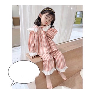 Pijama dài tay kẻ caro cho bé gái