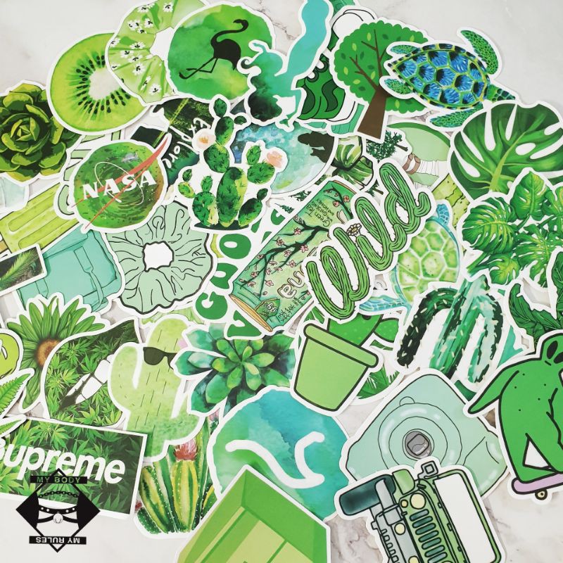 Set hình dán / sticker tone xanh lá 010.