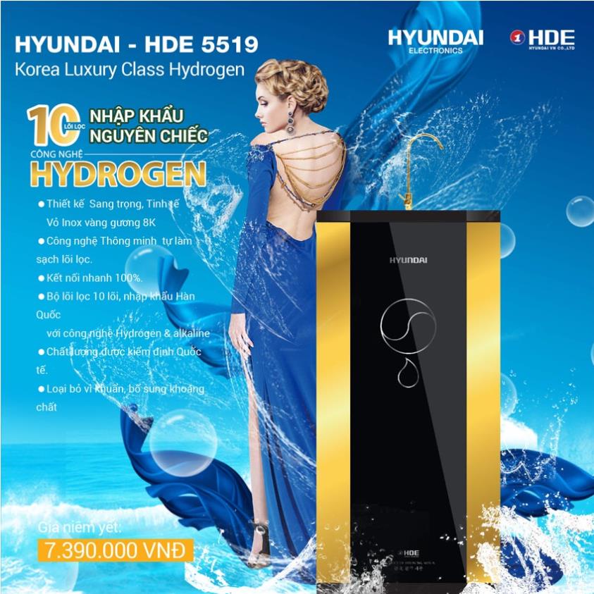 Bình lọc nước, Máy lọc nước Hyundai HDE 5519 Công nghệ Hàn Quốc, bảo hành 12 tháng lỗi đổi mới trong 7 ngày