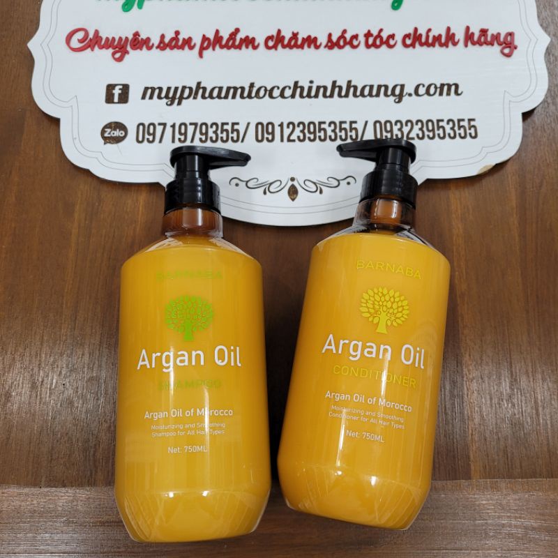 Cặp dầu gội xả ngăn rụng tóc phục hổi hư tổn BARNABA Argan Oil 750ml