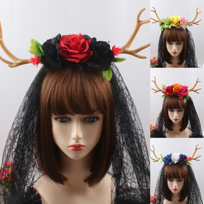 Băng Đô Cài Tóc Phối Ren Hoa Hồng Thời Trang Cho Nữ