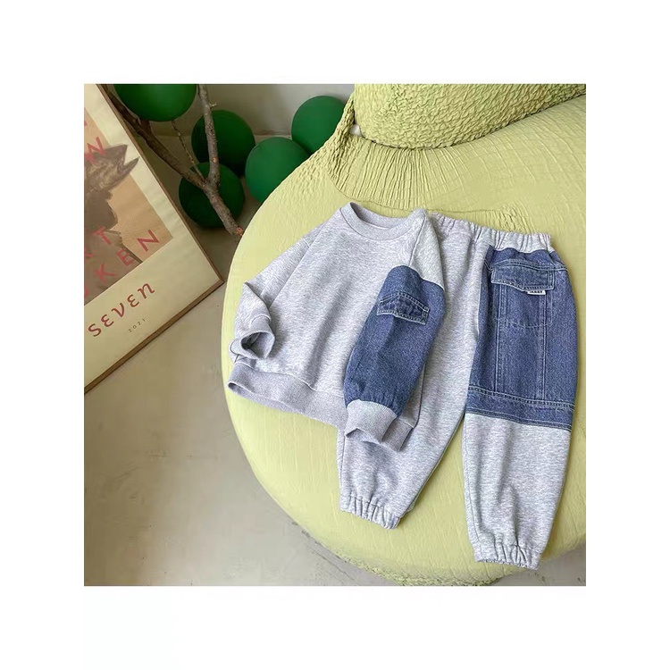 Bộ bé trai da cá phối jean phong cách XHN1045