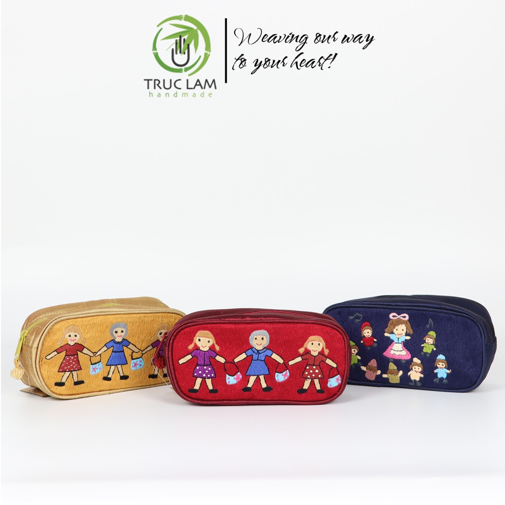 Túi Đựng Bút Vải Tafta Họa Tiết Thêu Tay Nhiều Màu Sắc – Trúc Lâm Handmade