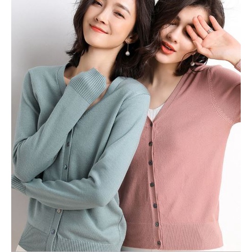 Áo khoác len Cardigan nữ mỏng cổ chữ V hàng Quảng Châu cao cấp AL04