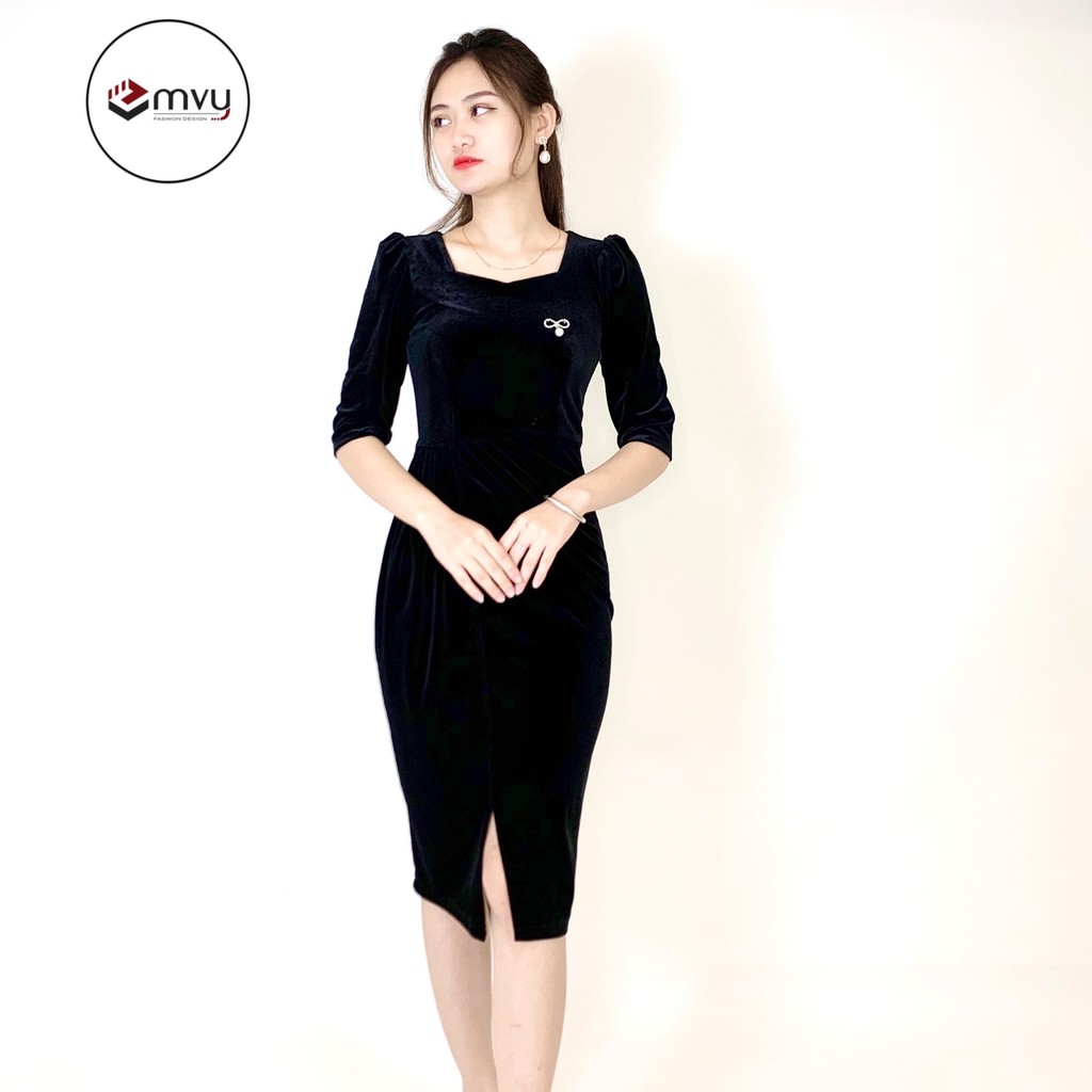 Váy body nhung tuyết ly eo tay bồng tặng kèm tag cài Emvy - K19 | BigBuy360 - bigbuy360.vn