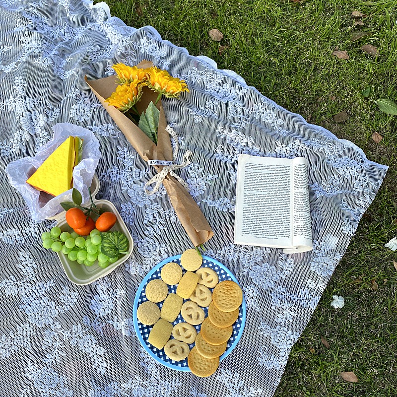 khăn trải bàn ren hoa trắng, khăn picnic, khăn nền chụp ảnh sản phẩm