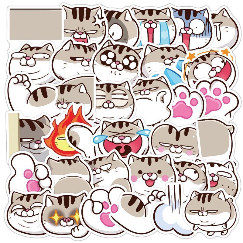 Bộ sticker chủ đề mèo ami mũ bảo hiểm, laptop, ván trượt, vali