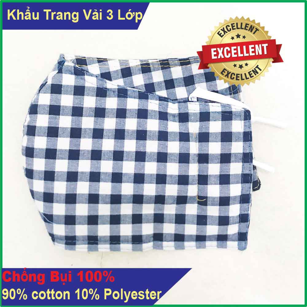 Khẩu Trang Vải Chống Bụi Dè Tai Cho Nam (Màu Xanh Caro nhiễn 2 Họa Tiết Sọc Viền Nổi Bật )
